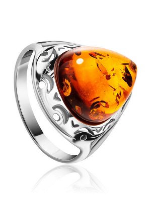 Изысканное кольцо из серебра и натурального балтийского янтаря коньячного цвета «Джульетта»