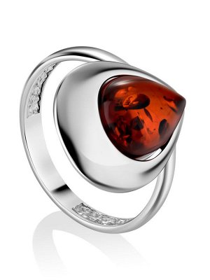 Изысканное кольцо из серебра и натурального балтийского вишнёвого янтаря «Джульетта»