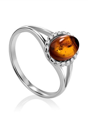 Лёгкое серебряное кольцо с натуральным коньячным янтарём «Флоренция»