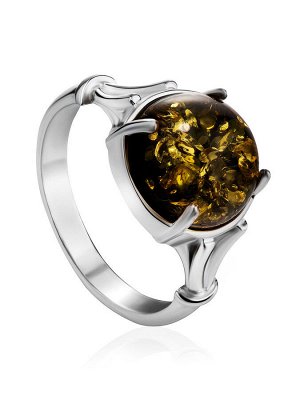 Легкое кольцо из натурального зеленого янтаря в серебре «Шанхай»