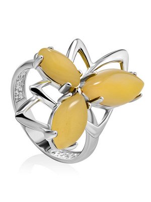 Асимметричное кольцо из серебра с медовым янтарём «Калипсо»