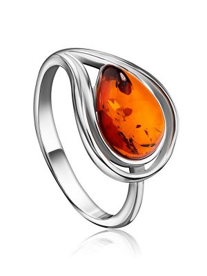 Серебряное кольцо с янтарём коньячного цвета «Сардиния»
