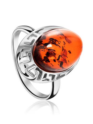 Элегантное кольцо из серебра с натуральным янтарём коньячного цвета «Эллада»