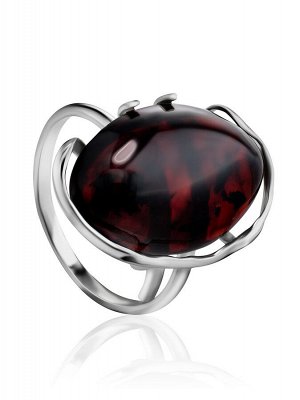 Крупное серебряное кольцо с натуральным вишневым янтарем «Вивальди»
