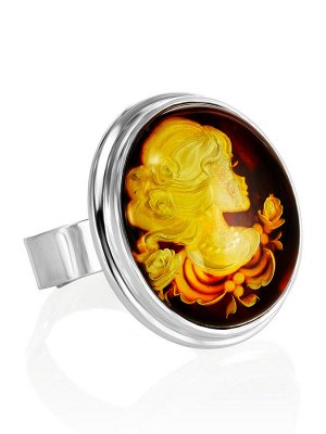 Уникальное кольцо из серебра и янтаря с резьбой-инталией «Элинор»