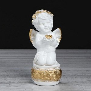 Статуэтка "Ангел с букетом", бело-золотая, 19 см