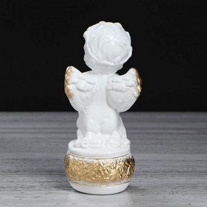 Статуэтка "Ангел с букетом", бело-золотая, 19 см