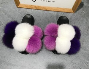Тапочки с мехом, цвет фиолетовый/белый/черный
