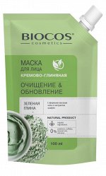 BioCos Маска для лица на основе зеленой глины Очищение и Обновление в дойпаке 100 мл