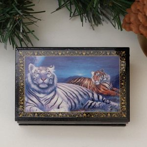 Шкатулка «Тигры», 6х9 см, лаковая миниатюра