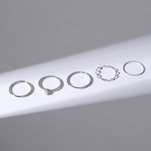 Кольцо набор 5 штук "Идеальные пальчики" искушение, цвет белый в серебре