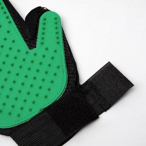 Рукавица-щетка для шерсти на правую руку из неопрена с удлиненными зубчиками, зелёная