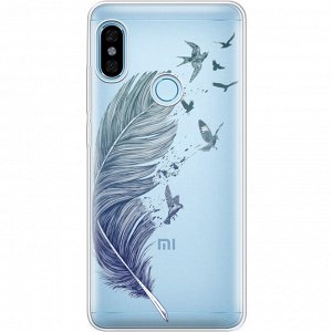 Серое перышко. Чехол силиконовый прозрачный с рисунком на телефон Xiaomi Redmi