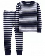 2-Piece Striped Snug Fit Cotton PJs