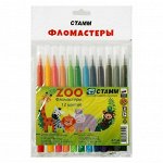 Фломастеры 12 цветов ZOO, вентилируемый колпачок, смываемые, длина линии письма 400 м, толщина 1 мм, европодвес