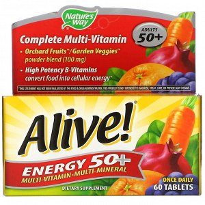 Nature&#039;s Way, Alive! Energy 50+, комплекс витаминов и микроэлементов для взрослых старше 50 лет, 60 таблеток