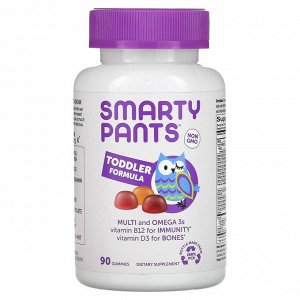 SmartyPants, мультивитамины и омега-3 кислоты для малышей, виноград, апельсин и голубика, 90 жевательных конфет