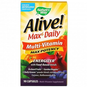 Nature's Way, Alive! Max6 Daily, мультивитамины для ежедневного использования, 90 капсул