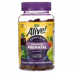 Nature's Way, Alive! Complete Premium Prenatal, витамины для беременных, клубника и лимон, 75 жевательных конфет