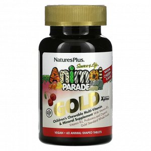 Nature&#039;s Plus, Source of Life, Animal Parade Gold, жевательные мультивитамины с микроэлементами для детей, со вкусом вишни, 60 таблеток в форме животных