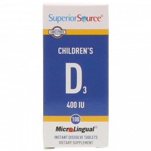 Superior Source, витамин D3 для детей, 400 МЕ, 100 быстрорастворимых таблеток MicroLingual