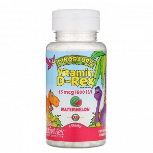 KAL, Dinosaurs, Vitamin D-Rex, со вкусом арбуза, 600 МЕ, 120 микротаблеток