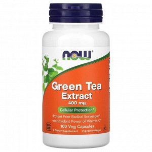 Now Foods, экстракт зеленого чая, 400 мг, 100 вегетарианских капсул