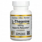 California Gold Nutrition, AlphaWave, L-теанин, поддерживает расслабление и спокойную концентрацию, 200 мг, 60 растительных капсул