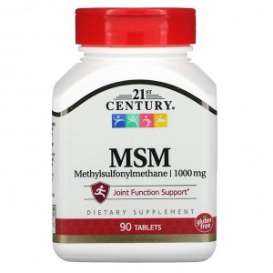 21st Century, МСМ, метилсульфонилметан, 1000 мг, 90 таблеток