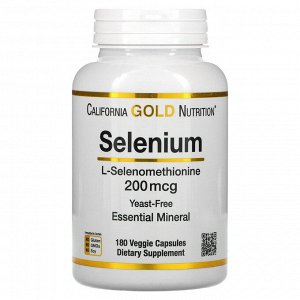 California Gold Nutrition, селен, бездрожжевой, 200 мкг, 180 вегетарианских капсул