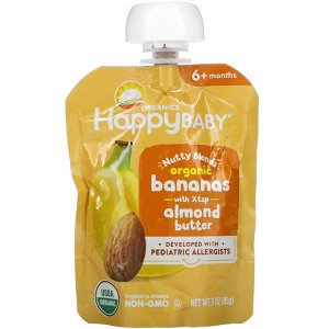 Happy Family Organics, Happy Baby, Nutty Blends, 6+ Months, Organic Bananas with 1/2 tsp Almond Butter, 3 oz (85 g)