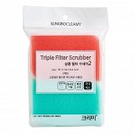 Многослойная губка для мытья посуды &quot;Triple Filter Scrubber Soft&quot; с полиуретановым покрытием (мягкая) (11,5 х 7,5 х 2,5 см) х 2 шт. / 200