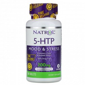 Natrol, 5-HTP, медленное высвобождение, максимальная сила, 200 мг, 30 таблеток