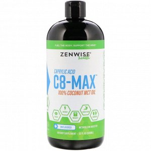 Zenwise Health, C8-MAX, каприловая кислота и масло MCT, добавка для ускорения метаболизма, с нейтральным вкусом, 946 мл (32 жидк. унции)