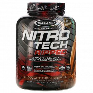 Muscletech, Nitro Tech Ripped, чистый протеин + состав для похудения, со вкусом брауни с шоколадной помадкой, 1,81 кг (4 фунта)