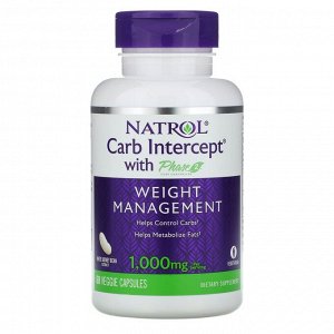 Natrol, Carb Intercept с Phase 2 Carb Controller, 1000 мг, 60 растительных капсул