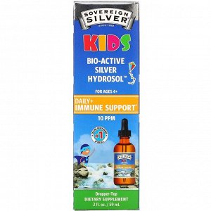 Sovereign Silver, Bio-Active Silver Hydrosol, поддержка иммунитета, для детей от 4 лет, 10 част./млн, 59 мл (2 жидк. унции)