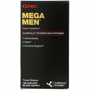 GNC, Mega Men, клинически изученные мультивитамины для мужчин, 180 капсул