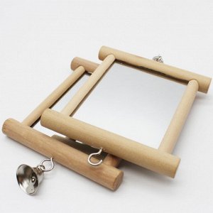 Зеркало квадратное в деревянной раме с колокольчиком