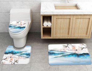 Набор ковров для ванной комнаты 3 в 1(ковер для ванной, ковер для туалета, чехол на крышку унитаза), принт "Сакура"