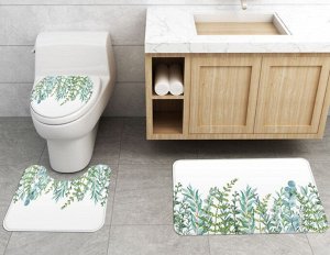Набор ковров для ванной комнаты 3 в 1(ковер для ванной, ковер для туалета, чехол на крышку унитаза), принт "Растения"