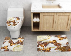Набор ковров для ванной комнаты 3 в 1(ковер для ванной, ковер для туалета, чехол на крышку унитаза), принт "Янтарный мрамор"