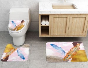 Набор ковров для ванной комнаты 3 в 1(ковер для ванной, ковер для туалета, чехол на крышку унитаза), принт "Перья"