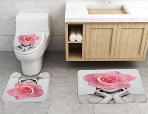 Набор ковров для ванной комнаты 3 в 1(ковер для ванной, ковер для туалета, чехол на крышку унитаза), принт "Женщина с цветком на голове"