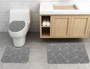 Набор ковров для ванной комнаты 3 в 1(ковер для ванной, ковер для туалета, чехол на крышку унитаза), принт "Графичные треугольники"