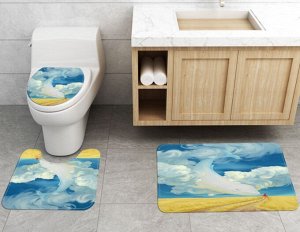 Набор ковров для ванной комнаты 3 в 1(ковер для ванной, ковер для туалета, чехол на крышку унитаза), принт "Небесный кит"