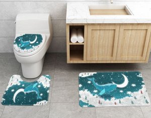 Набор ковров для ванной комнаты 3 в 1(ковер для ванной, ковер для туалета, чехол на крышку унитаза), принт "Кит в ночном небе"