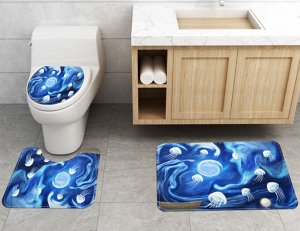 Набор ковров для ванной комнаты 3 в 1(ковер для ванной, ковер для туалета, чехол на крышку унитаза), принт "Медузы"