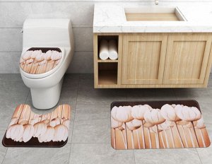 Набор ковров для ванной комнаты 3 в 1(ковер для ванной, ковер для туалета, чехол на крышку унитаза), принт "Тюльпаны"
