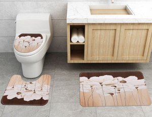 Набор ковров для ванной комнаты 3 в 1(ковер для ванной, ковер для туалета, чехол на крышку унитаза), принт "Ромашки"